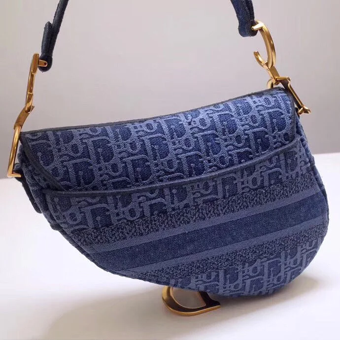 Dior Saddle Bag In Denim Blue Dior Oblique Canvas