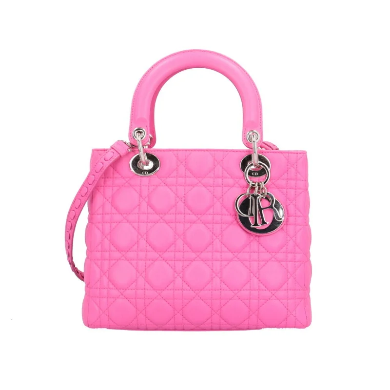 Christian Dior Lady Cannage Shoulder Bag Lambskin Pink Women's