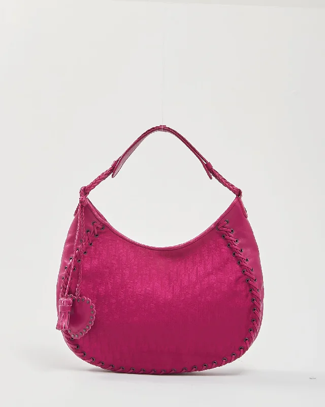 Dior Fuchsia Fabric/Leather Oblique Shoulder Bag