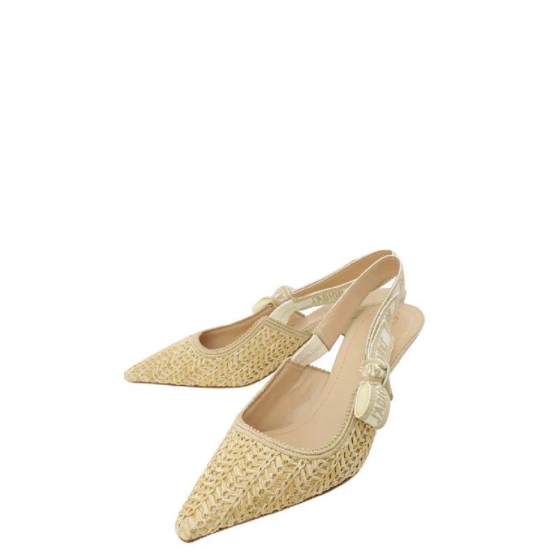 Christian Dior Naturel Raffia J'Adior Slingback Pumps 36