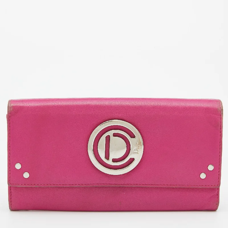 Dior Leather Round Logo Flap Continental Wallet