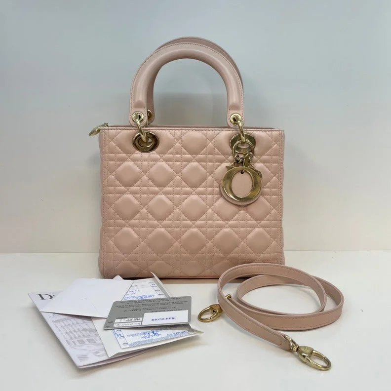 Christian Dior Lady Dior Powder Pink Calfskin Handbag Medium