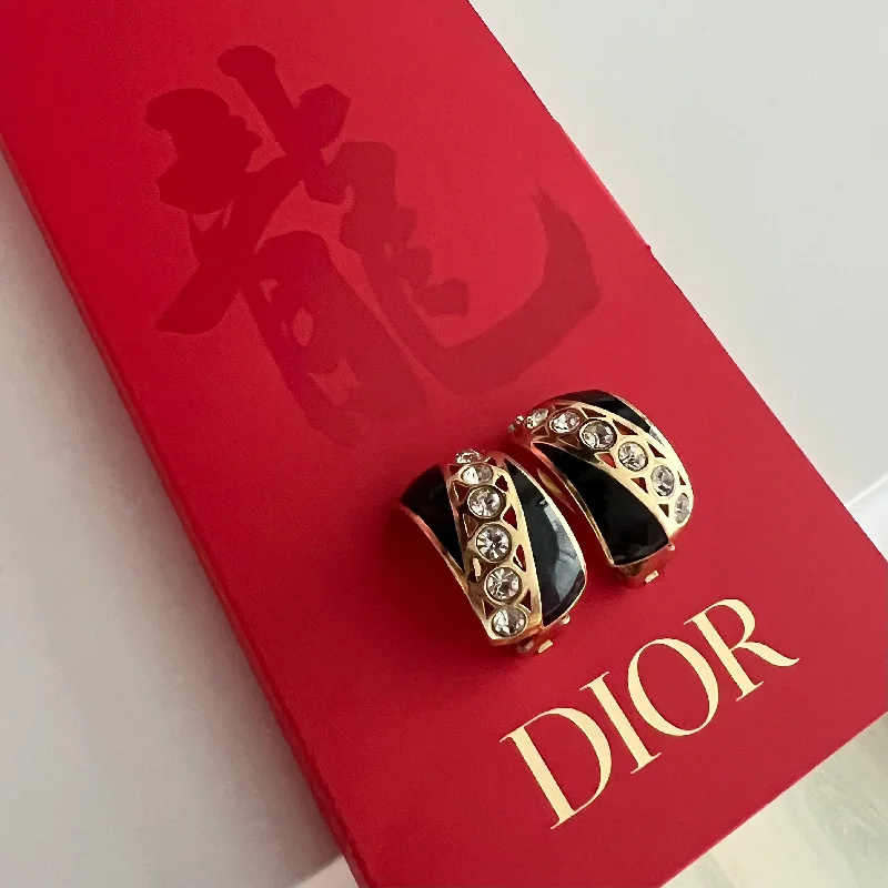 Dior Art Deco Crystal Clip On Earrings