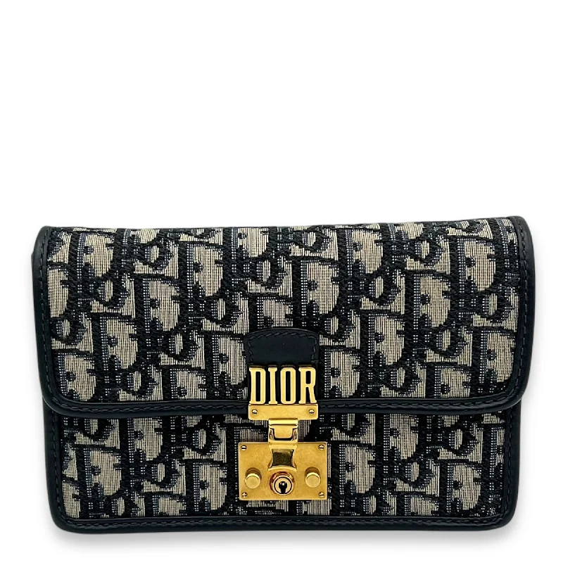 DiorAddict Wallet On Chain Blue in Canvas, Gold hardware