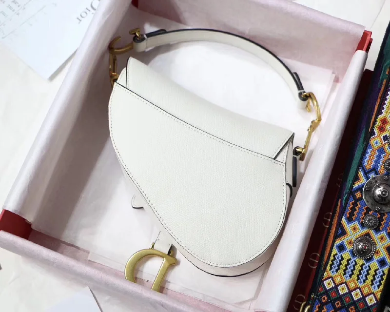 Dior Mini Saddle Bag In White Grained Calfskin