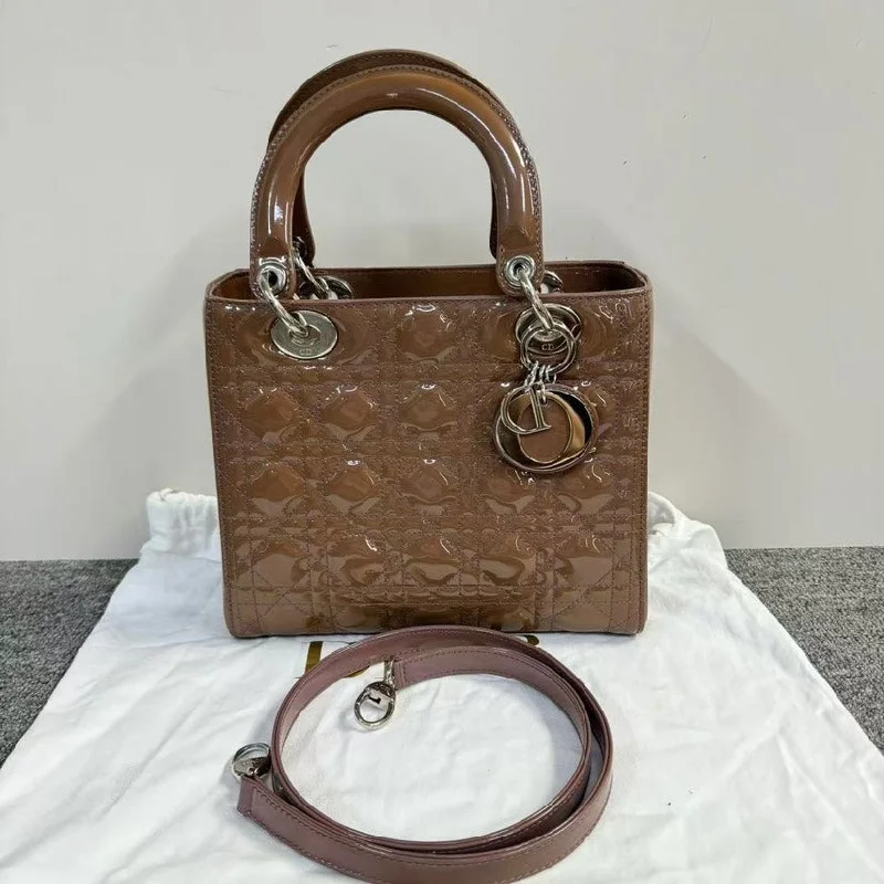 Dior Lady Bag Patent Brown Medium Handbag