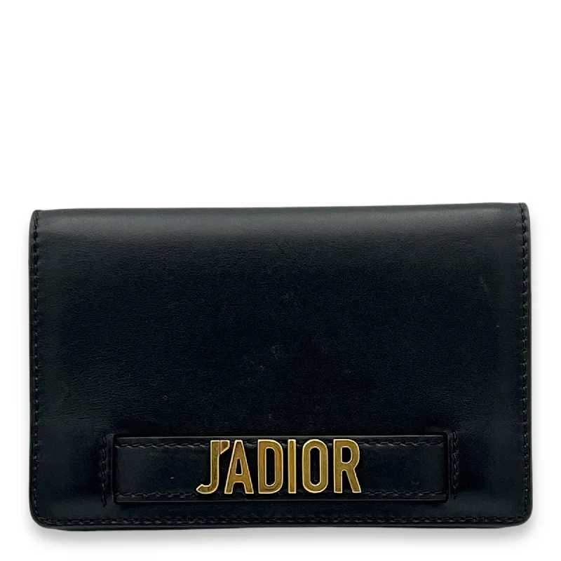 J'adior Black Wallet On Chain in Lambskin, Gold hardware