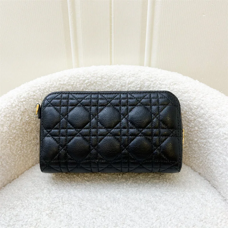 Dior Caro Pouch / Wallet on Chain WOC in Black Cannage Calfskin and GHW