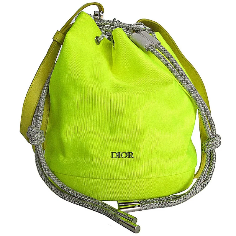 Christian Dior Dior Shoulder Bag Nylon Leather Neon Yellow Silver Women's s0149i