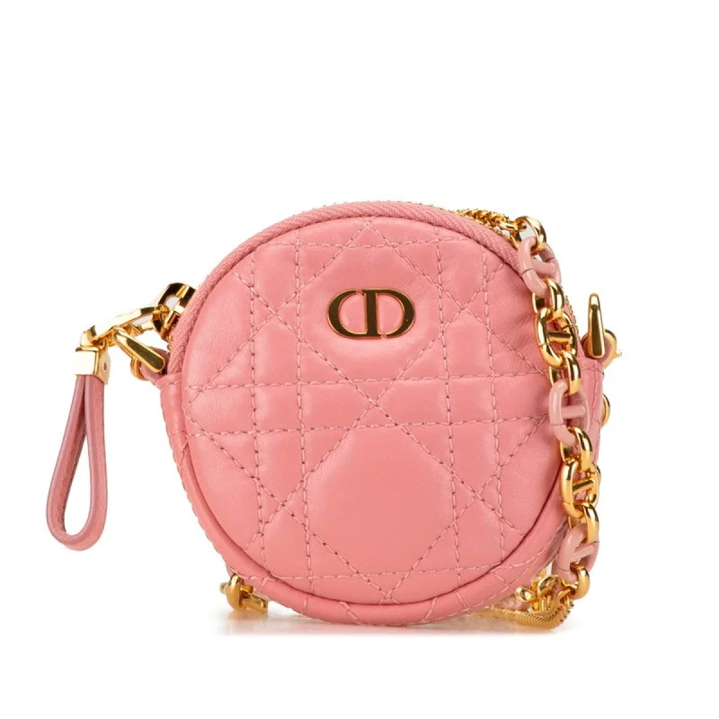 Christian Dior Dior Cannage Chain Shoulder Bag Pouch Pink Leather Women's