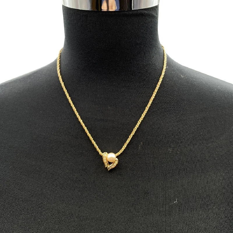 CHRISTIAN DIOR Vintage Gold Metal Pearl Pendant Necklace