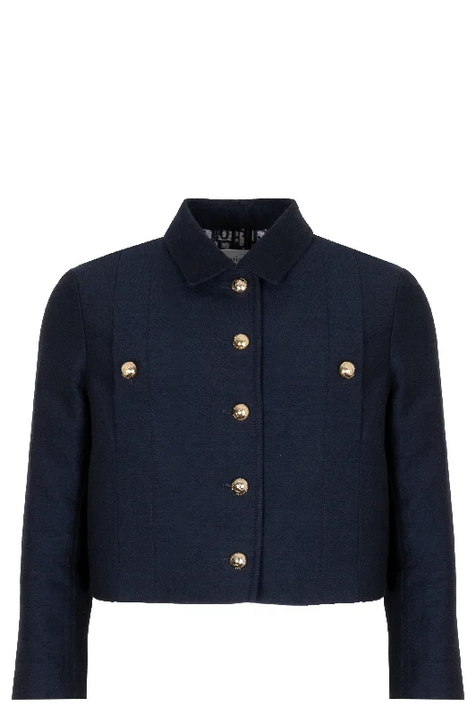 CHRISTIAN DIOR Cropped Jacket Wool Silk Navy