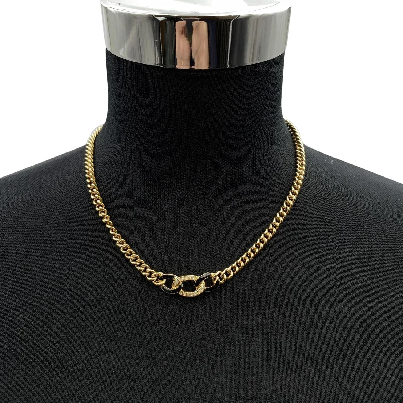 CHRISTIAN DIOR Vintage Gold Metal Chain Link Crystal Enamel Necklace