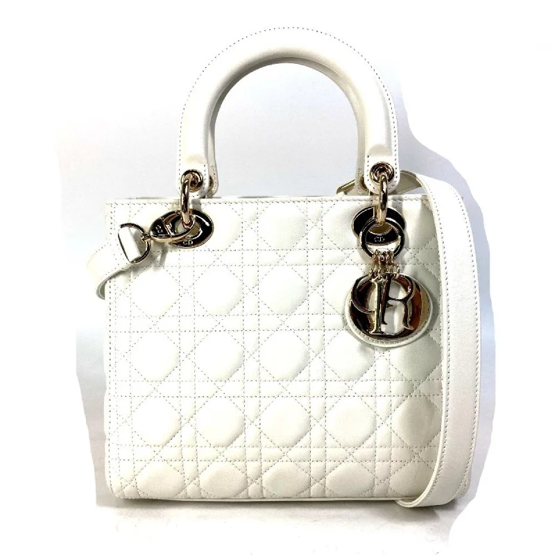 Christian Dior Dior M0565ONGE_M030 LADY DIOR Lady Cannage Medium Shoulder Bag Handbag Lambskin Women's White