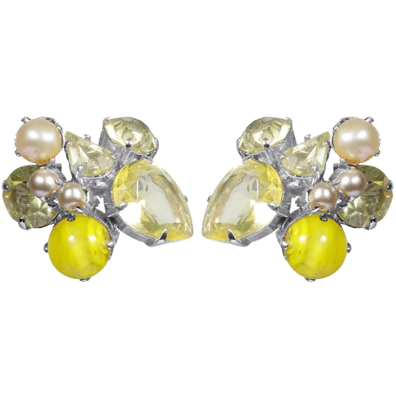 1961 Christian Dior Yellow and Pearl Cluster Earrings