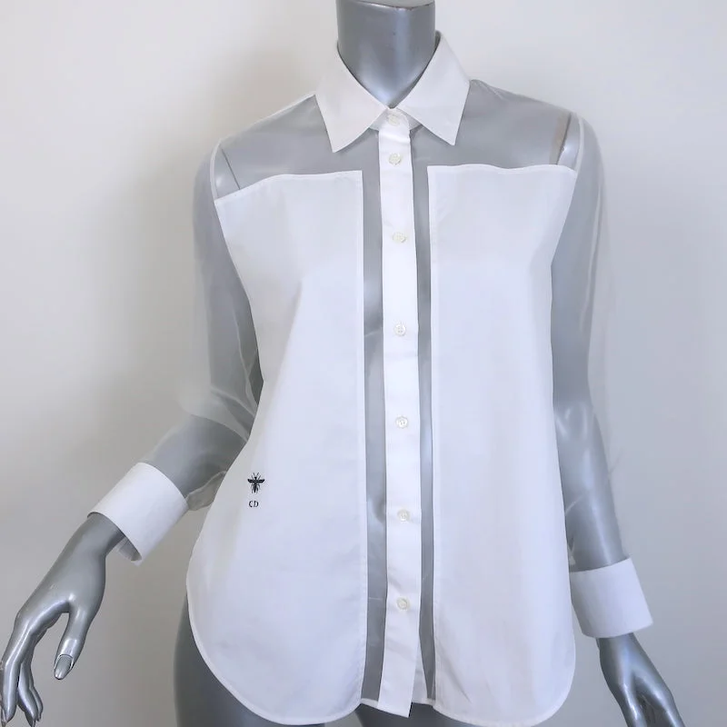 Christian Dior Cotton-Paneled Organza Blouse White Size 36 Button-Up Shirt NEW