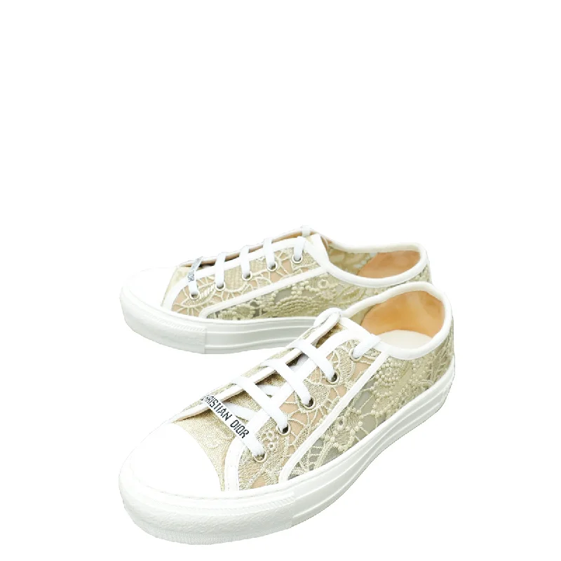 Christian Dior Gold Walk'n'Dior Lace Embroidery With Macramé Effect Sneaker 37.5