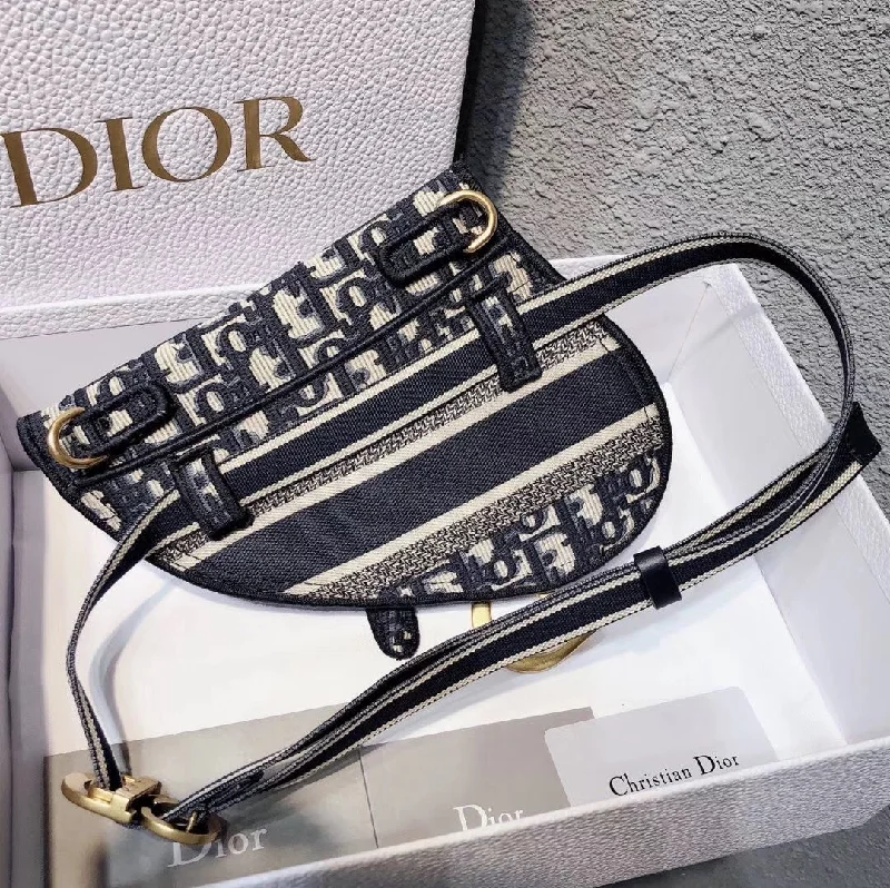 Dior Saddle Pouch Belt Bag In Blue Oblique Canvas