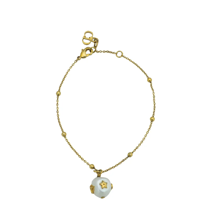 Christian Dior Gold Finish Pearl Bee Star Station Bracelet