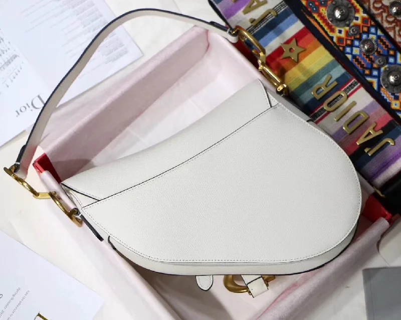 Dior Saddle Bag In White Grained Calfskin