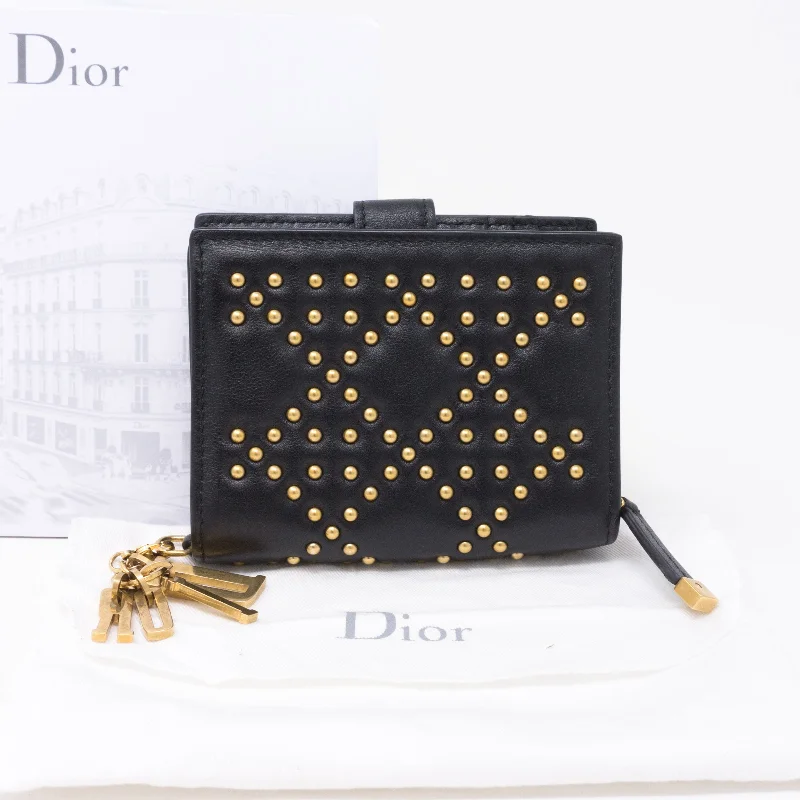 Lady Dior Black Lambskin Wallet Studded