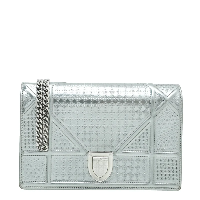 Christian Dior Silver Diorama Micro Cannage Wallet On Chain