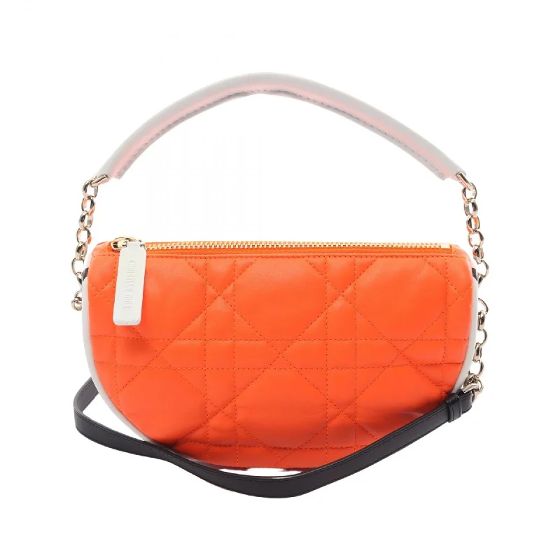 Christian Dior Dior VIBE HOBO Small Shoulder Bag Leather Women's Orange White Black