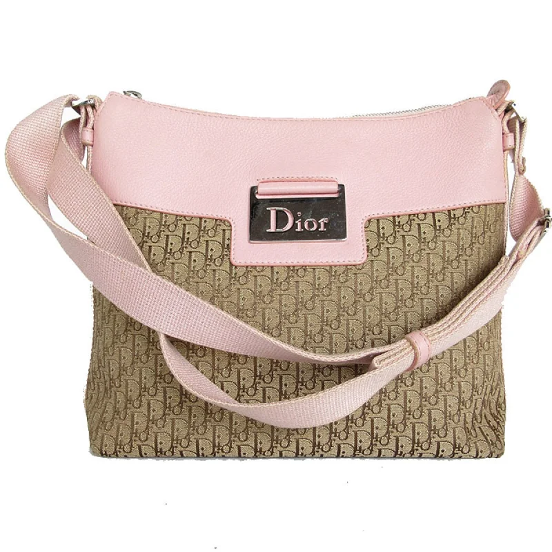 Christian Dior Shoulder Bag Canvas Leather Beige Brown Pink Silver Women's s0404g