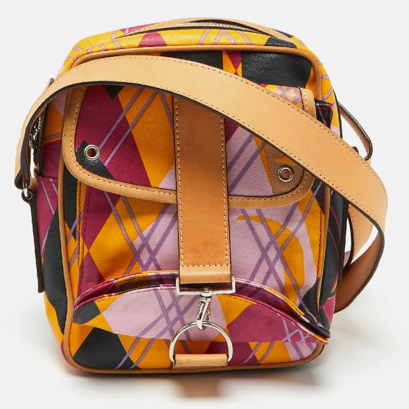 Dior Multicolor Graphic Printed Fabric And Leather Shoulder Bag