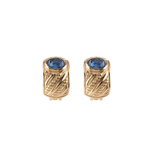 CHRISTIAN DIOR - Gold Earrings with Blue Crystal