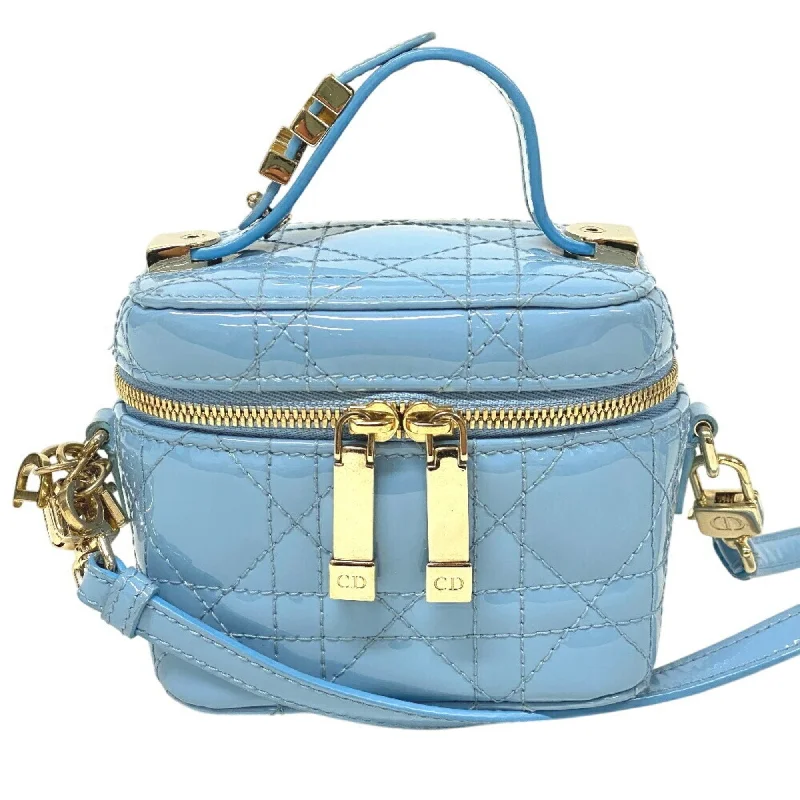 Christian Dior Vanity Bag 2way Cannage Shoulder Blue Women's