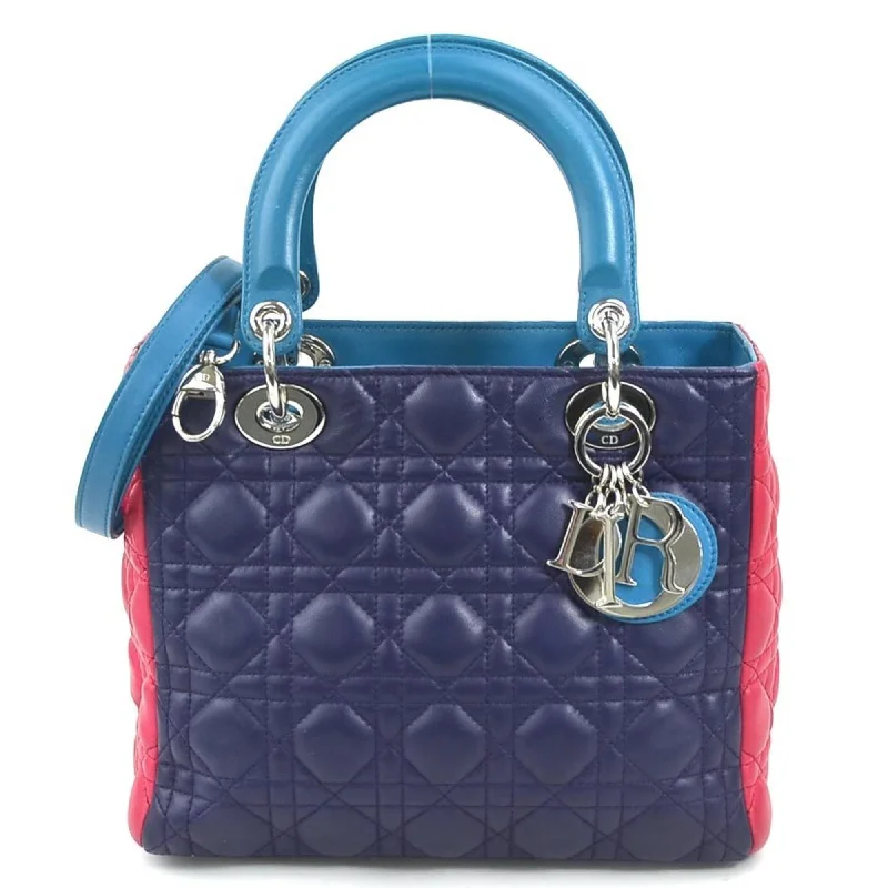 Christian Dior Handbag Shoulder Bag Lady Leather Purple/Blue/Pink Silver Ladies