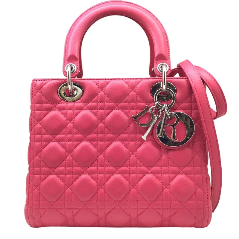 Christian Dior DIOR Lady Dior Cannage Medium Leather Pink Christian Shoulder Bag Handbag Women's