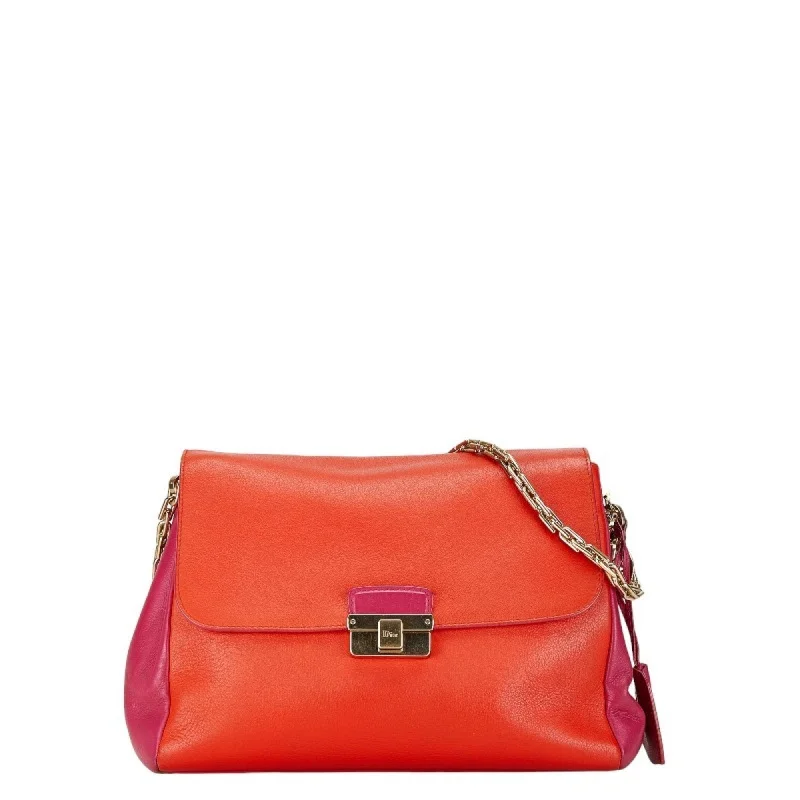 Christian Dior Dior Chain Shoulder Bag Orange Pink Leather Women's