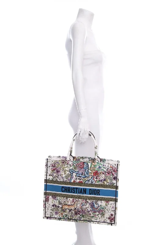 Dior White Floral Woodland Embroidered Book Tote Handbag