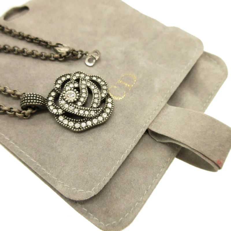 CHRISTIAN DIOR Rhinestone Metal Gunmetal Necklace