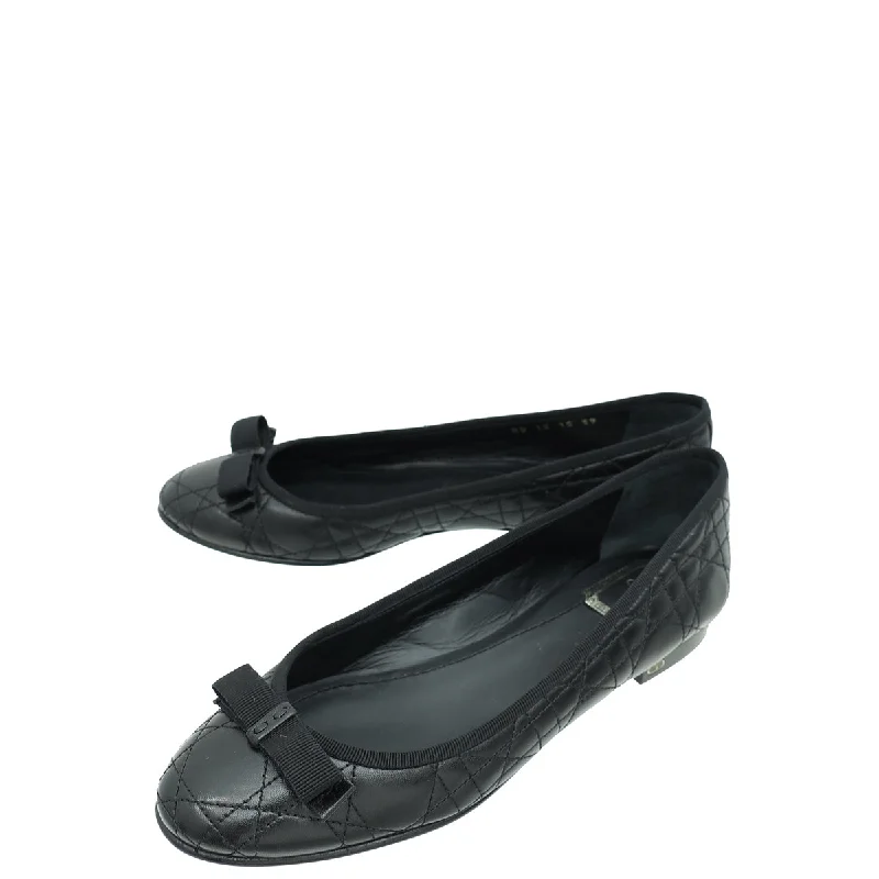 Christian Dior Black Bow Cannage "My Dior" Ballerina Flats 39