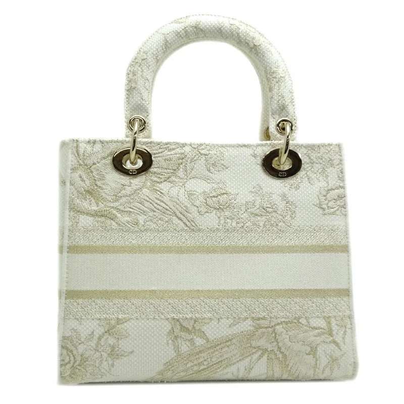 CHRISTIAN DIOR Lady D-LITE Medium 2022 Limited Ladies Handbag Toile White/Gold