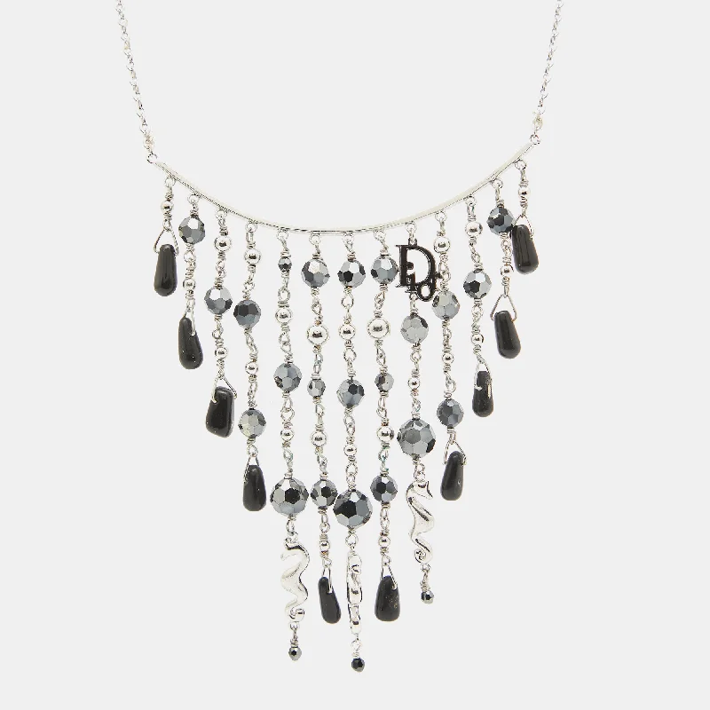 DIOR Beads Silver Tone Tassel Necklace